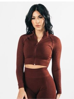 Alphalete Amplify Long Sleeve Zip Up Crop Jacket Copper Summer Workout | XS